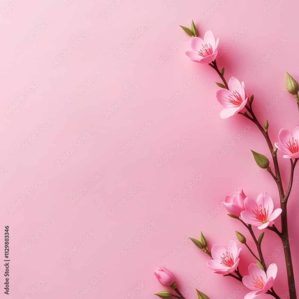branch of blooming pink sakura on light magenta background with empty space for text branch of blooming pink sakura on light magenta background with empty space for text