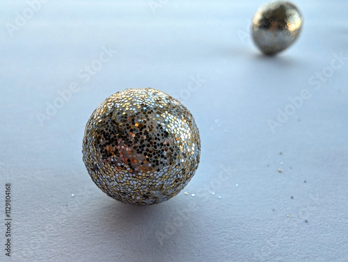 Two gold Christmas balls on the white background