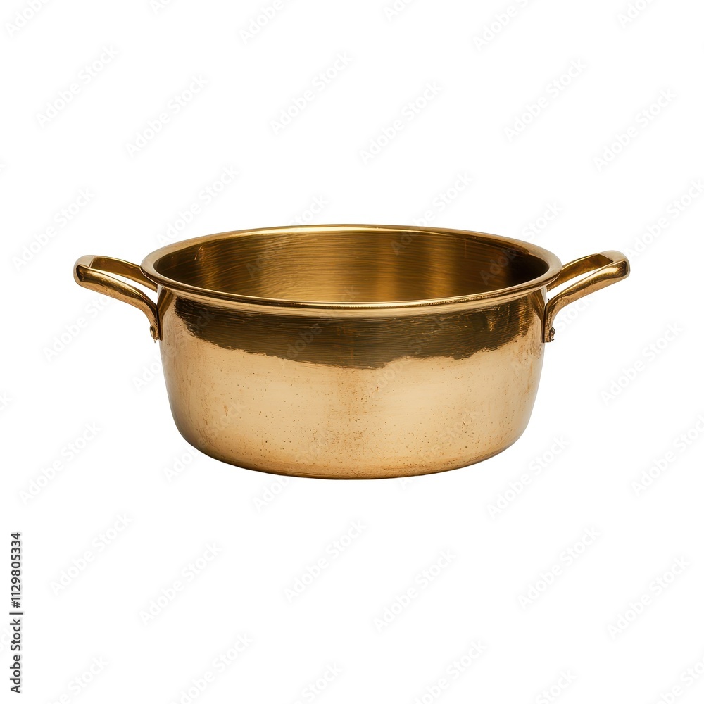 Empty Brass Pot with Handles, Isolated on White Background Cutout Empty Brass Pot with Handles, Isolated on White Background Cutout