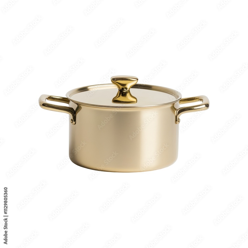 Gold Saucepan with Lid, Elegant Kitchenware, Isolated on White Background Cutout Gold Saucepan with Lid, Elegant Kitchenware, Isolated on White Background Cutout