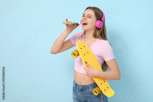 Teenage girl with skateboar...