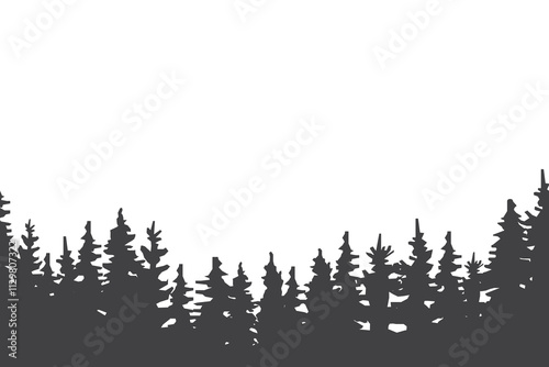 Silhouette forest edge. Evergreen tree shapes. Simple natural outline. Black vector trees. photo