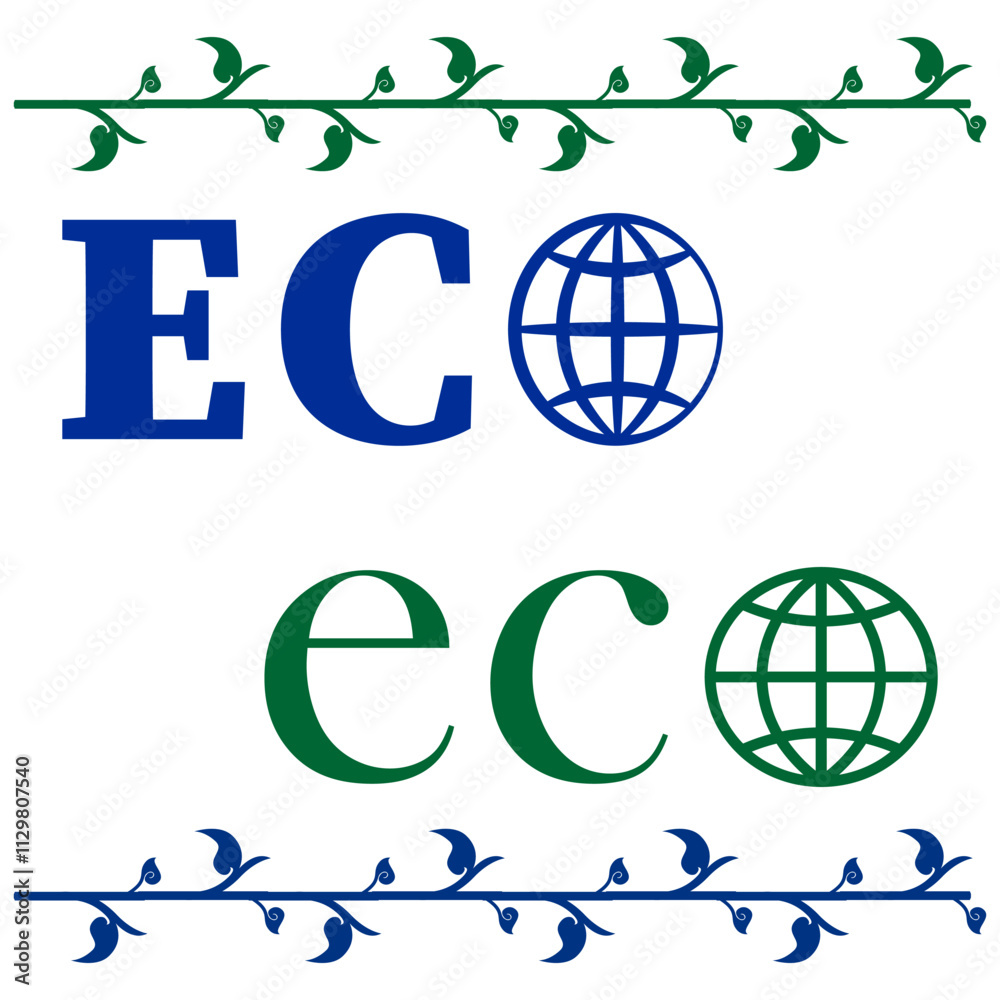 Eco lettering icon. Nature globe detail. Green leaf pattern. Vector illustration. Eco lettering icon. Nature globe detail. Green leaf pattern. Vector illustration.