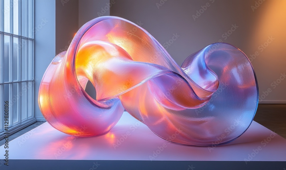 3D Abstract Sculpture with Layered Translucent Rings in Pastel Colors 3D Abstract Sculpture with Layered Translucent Rings in Pastel Colors