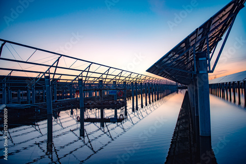 Solar power plants. Sustainable renewable energy and modern photovoltaic technology are used for environmentally friendly electricity production. The concept of solar power generation.