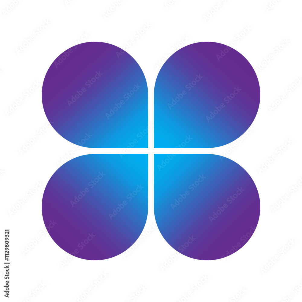 Gradient flower shape. Purple and blue petals. Abstract vector design. Modern geometric emblem. Gradient flower shape. Purple and blue petals. Abstract vector design. Modern geometric emblem.