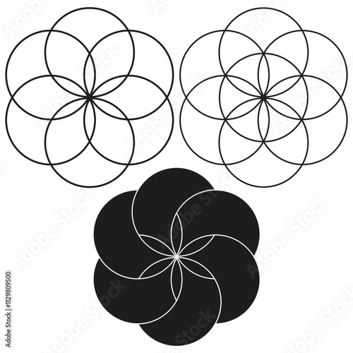 Abstract floral shapes. Black petal design. Geometric flower pattern. Vector illustration.