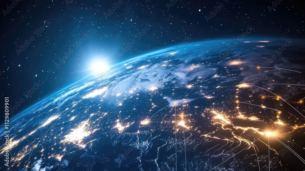 Obraz premium night earth global virtual internet world connection of metaverse technology network digital communication and worldwide networking on connect 3d background, earth globe with space