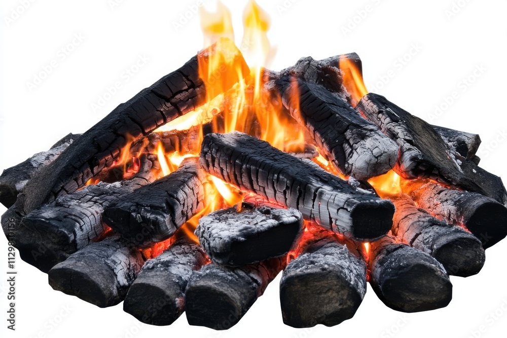 Burning Embers Glowing Hot Firewood Pile Close Up Photography Warm Colors White Background Burning Embers Glowing Hot Firewood Pile Close Up Photography Warm Colors White Background