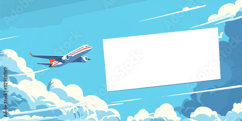 Airplane flying blank banner. An airplane flying through the sky pulling a blank white banner to add your own message. 