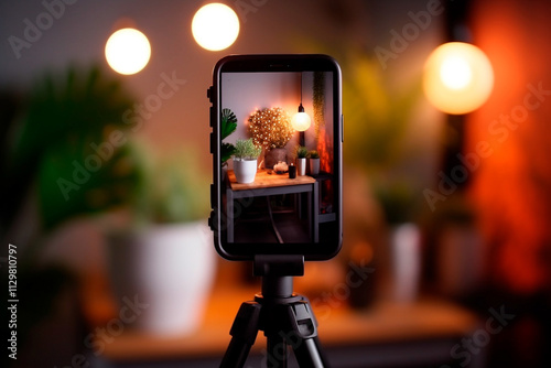 Sleek mobile phone for video creation and streaming for digital content creators. photo