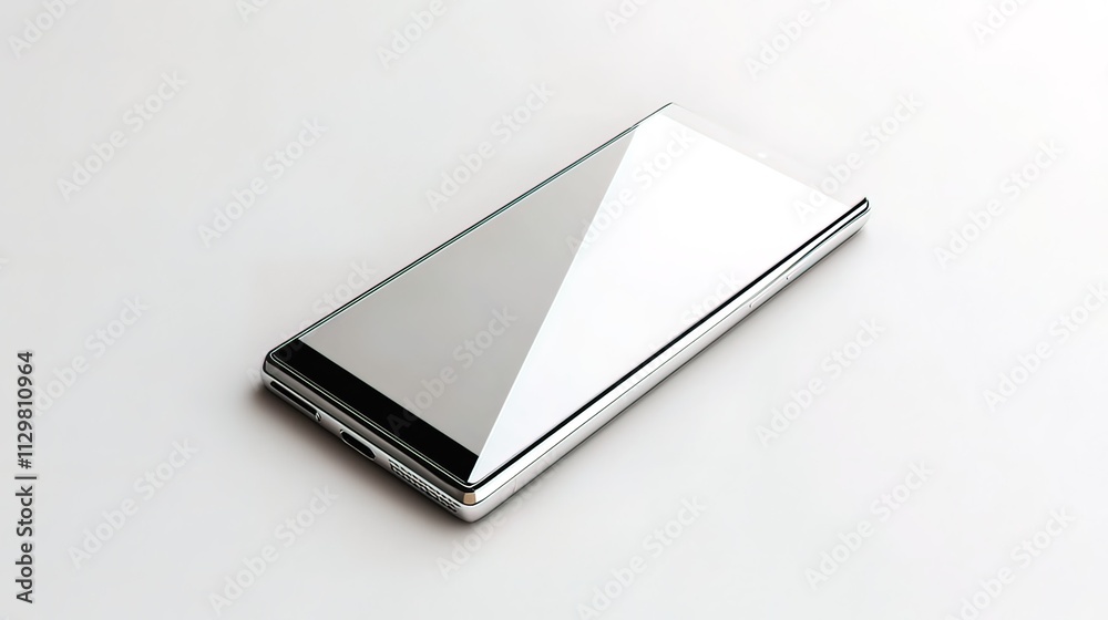 Sleek silver smartphone with blank screen on white background. Sleek silver smartphone with blank screen on white background.