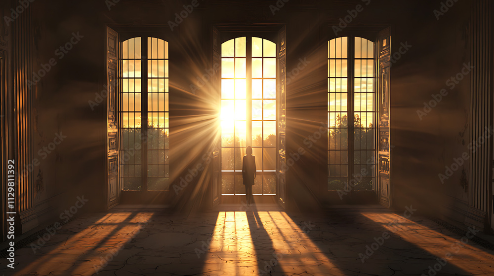 A person is standing in front of a window A person is standing in front of a window