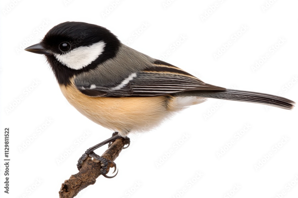 Stunning Close-Up of a Coal Tit Perched on a Branch Against a White Background A Detailed View of its Feathers and Markings Stunning Close-Up of a Coal Tit Perched on a Branch Against a White Background A Detailed View of its Feathers and Markings