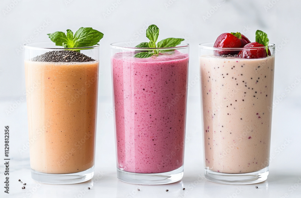 various glasses of different fresh healthy smoothies various glasses of different fresh healthy smoothies