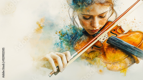 Watercolor Violinist Playing Melodious Music