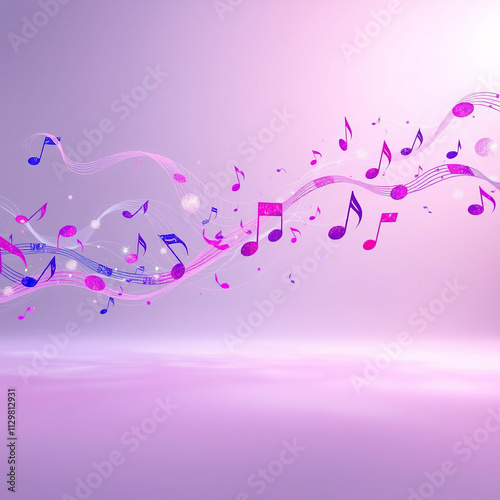 Colorful music notes with subtle animations and movements, music notes, kinetic energy, stylized representation, fluid movement photo