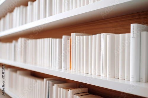 A cozy library corner with shelves of books neatly displayed for study and leisure. photo