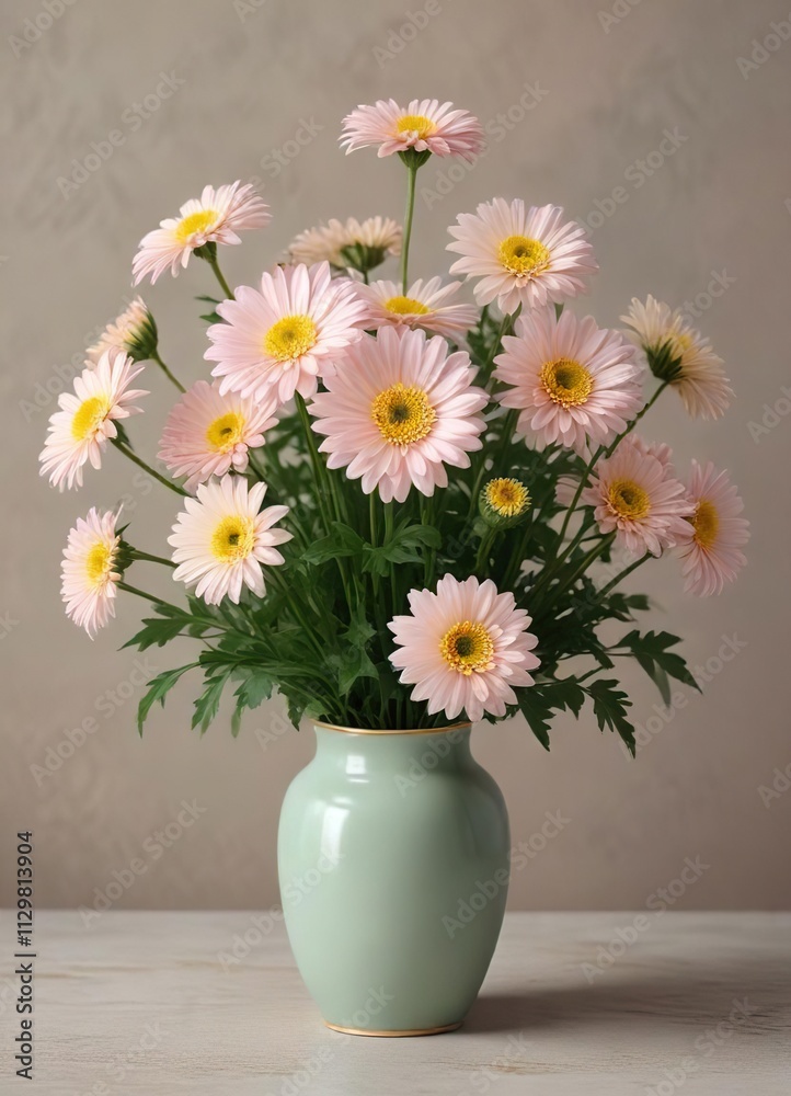 custom made wallpaper toronto digitalDainty porcelain vase housing a delicate arrangement of pale pink and yellow chrysanthemums and green stems, yellow flowers, porcelain, pale pink flowers