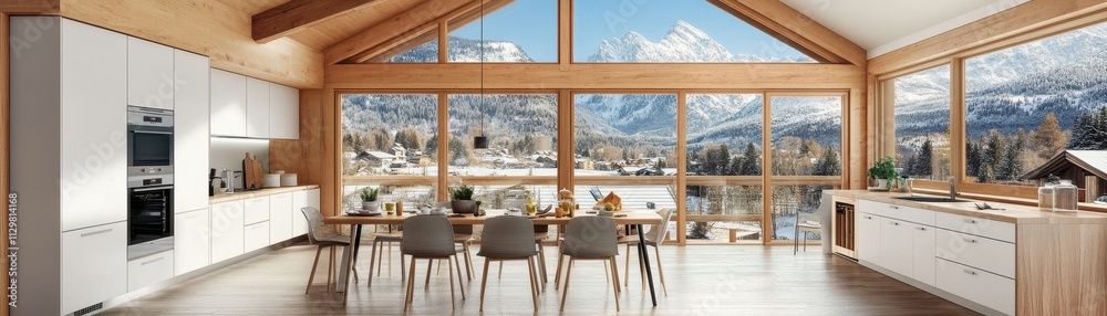 Obraz premium Modern Mountain View Kitchen Dining Area Design