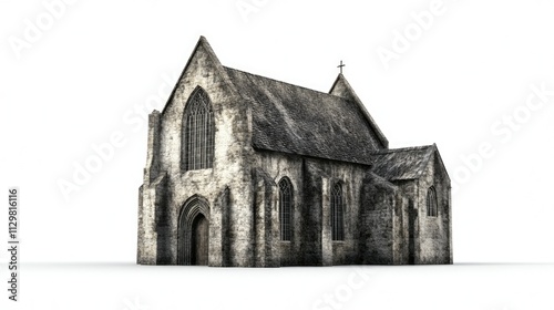 Old abbey isolated on white created with photo