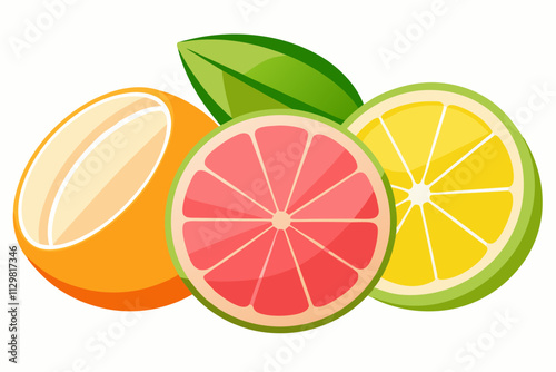  pieces of pink grapefruit lemon , orange vector art illustration 