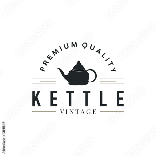 kettle logo design tea and hot drink. vintage concept illustration premium template