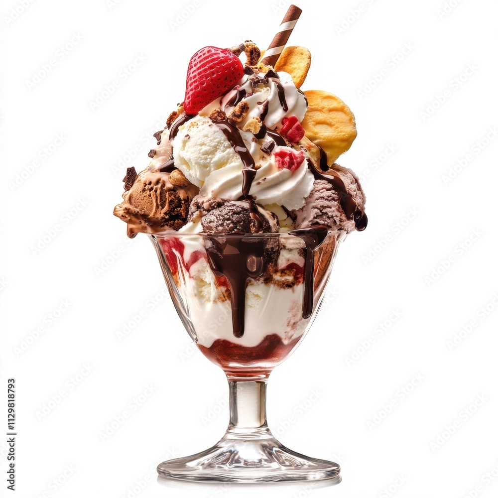 Delicious Ice Cream Sundae With Various Toppings Delicious Ice Cream Sundae With Various Toppings