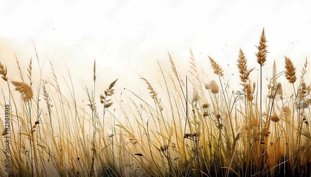 Watercolor painting of wildflower and wild grass meadow Watercolor painting of wildflower and wild grass meadow