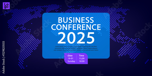 A banner template for a global business conference or international summit. A futuristic design with a digital dotted world map background for a tech event or a virtual forum.