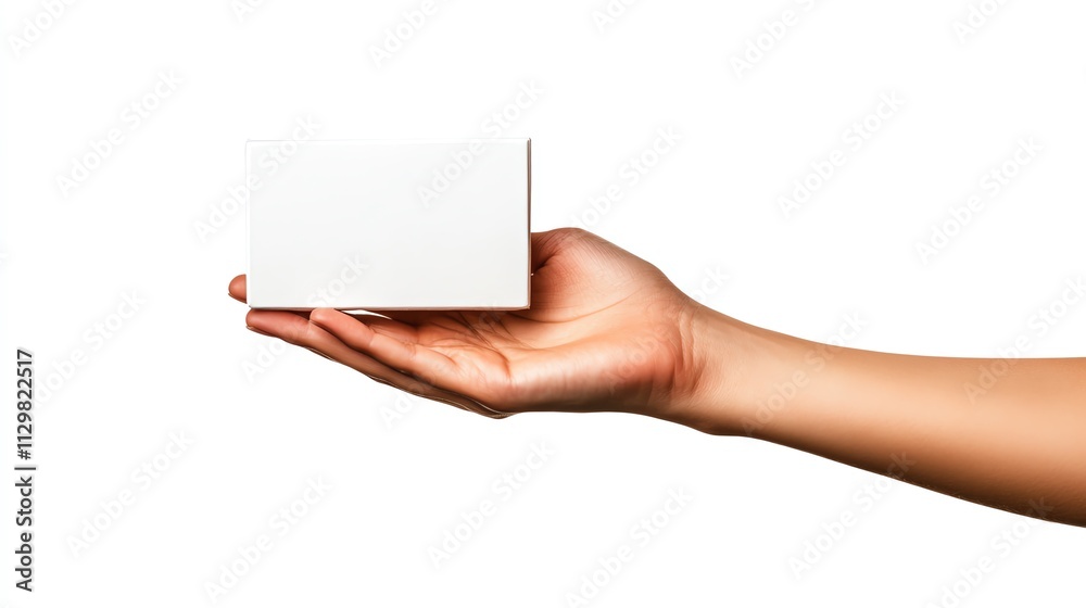 Hand holding a blank white box, isolated on a white background. Hand holding a blank white box, isolated on a white background.