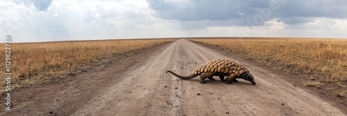 Ground Pangolin Crossing Savannah Road photo