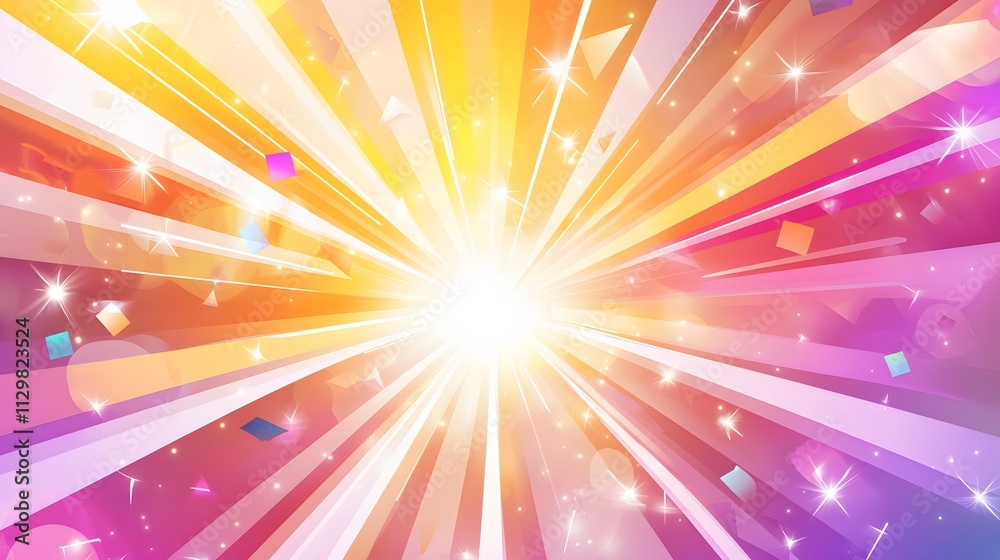 Obraz premium Bright, colorful burst of light rays, sparkles, and confetti.