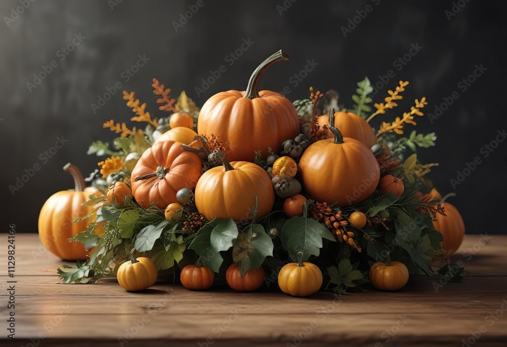 Seasonal Centerpiece with Pumpkins and Leaves, natural elements, pumpkins, seasonal decor