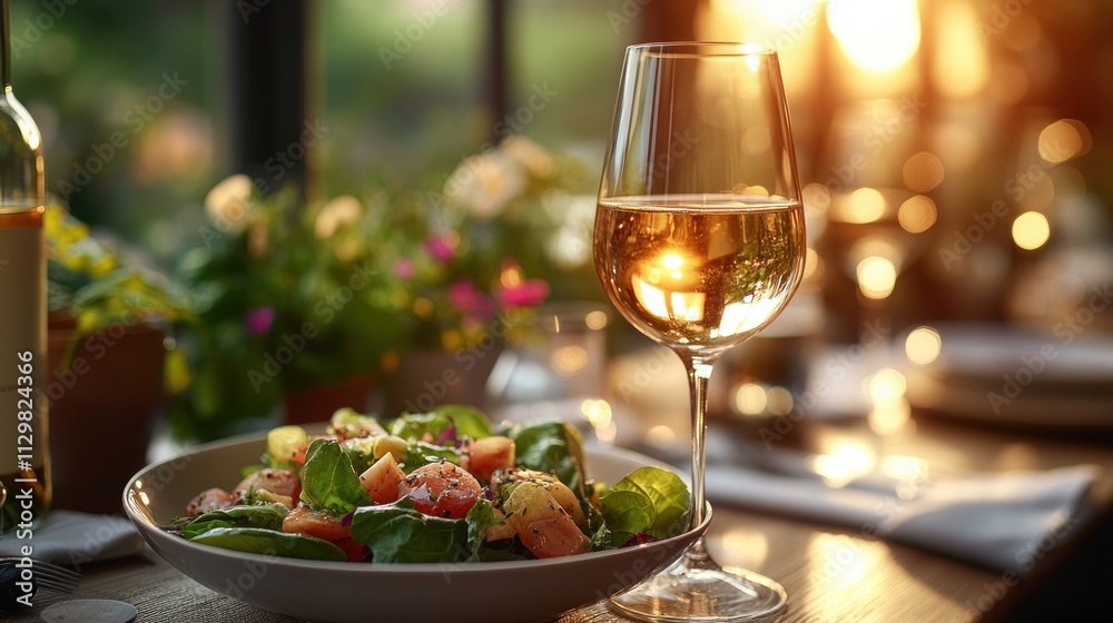 Waitress Serving White Wine to Happy Couple at Fine Dining Restaurant Celebration Waitress Serving White Wine to Happy Couple at Fine Dining Restaurant Celebration