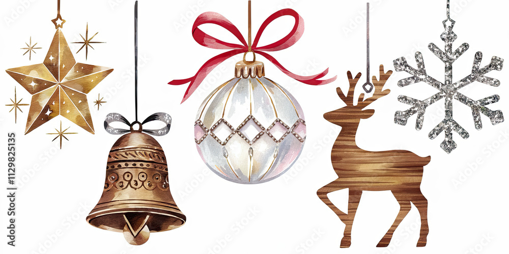 Obraz premium Festive Christmas Ornaments Star Bell Bauble Reindeer Snowflake
