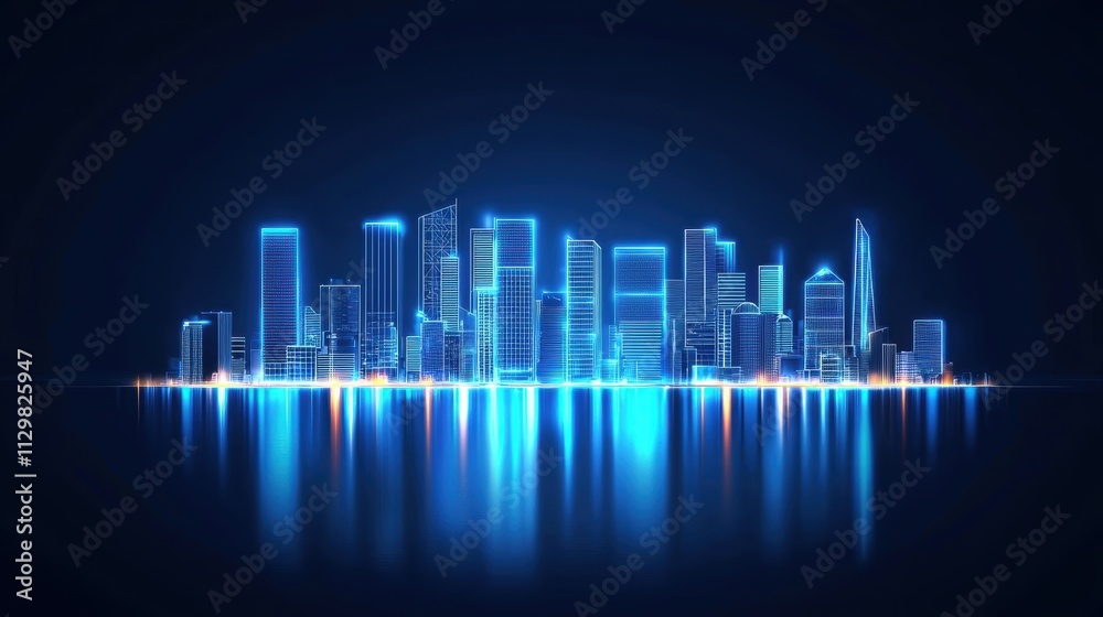 Futuristic glowing city skyline at night Futuristic glowing city skyline at night