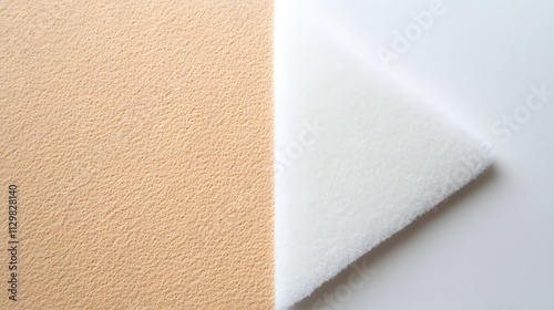 Close-up of two fabric swatches, one peach, one white, showing texture and color contrast.