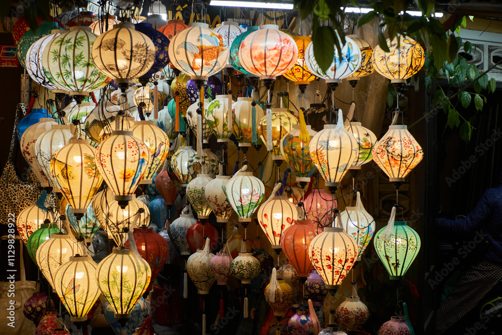 Naklejka premium Colorful lanterns in Hoi An ancient town at night
