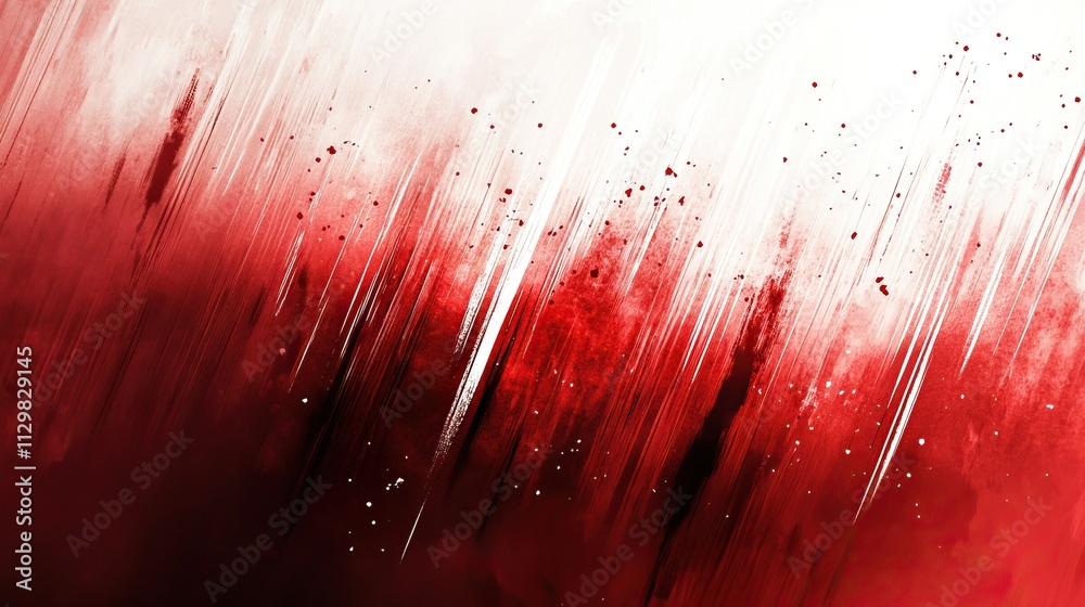 Abstract Red and White Brushstrokes with Splashes of Paint