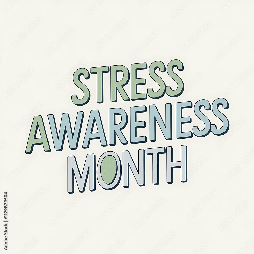 Stress Awareness Month graphic design features pastel lettering Stress Awareness Month graphic design features pastel lettering