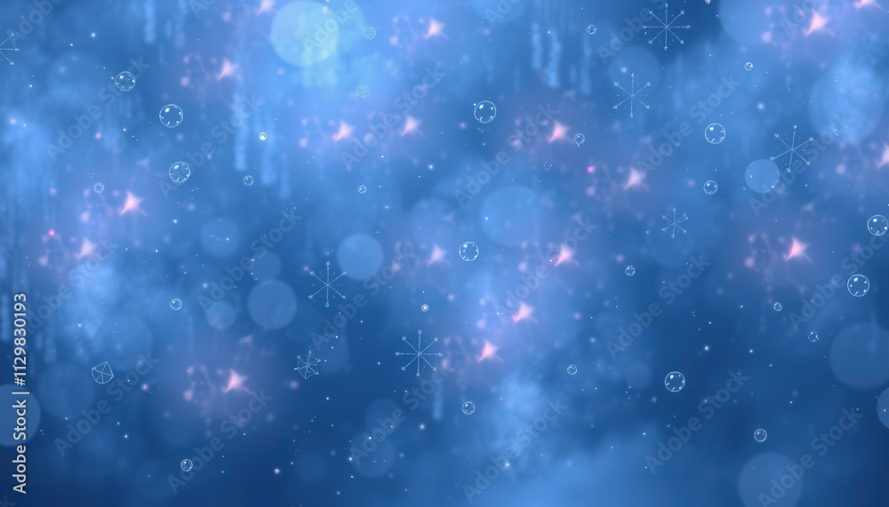 Abstract Blue Winter Background with Snowflakes and Bubbles Abstract Blue Winter Background with Snowflakes and Bubbles