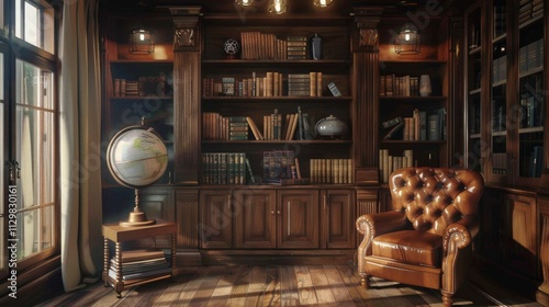 Wallpaper Mural A rustic library with reclaimed wood shelves, a comfortable leather chair Torontodigital.ca