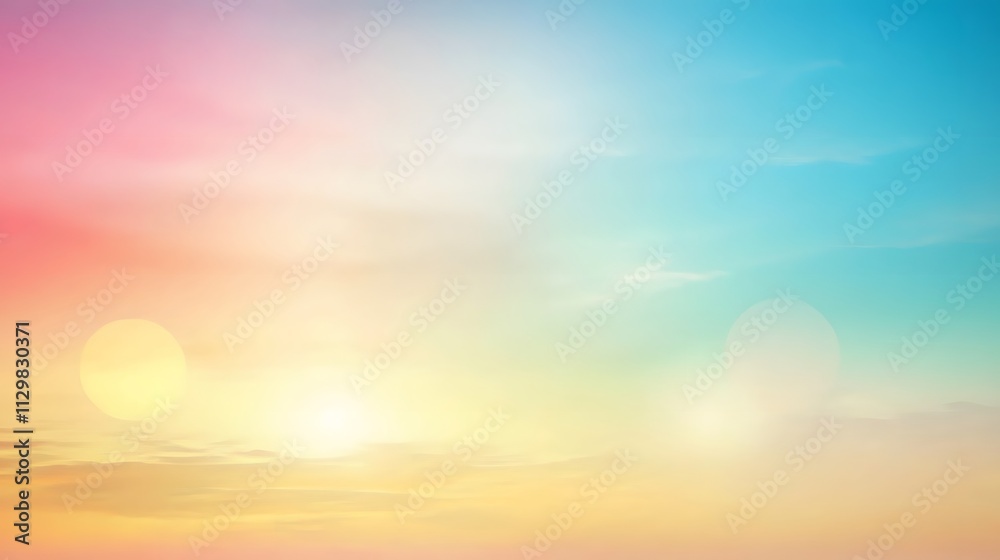 Obraz premium Colorful pastel sunrise sky with soft clouds and lens flares.