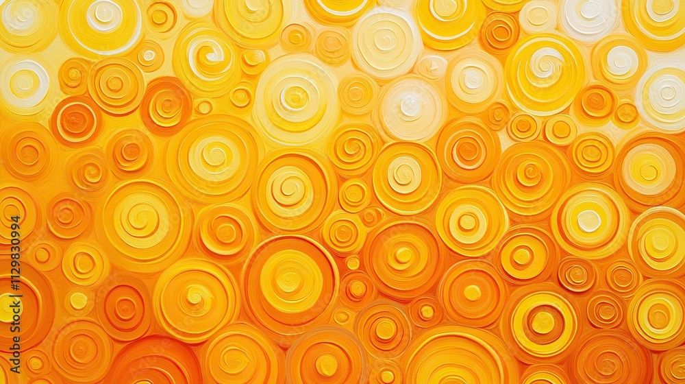 Abstract Painting of Interlocking Concentric Circles in Warm Yellow and Orange Hues Abstract Painting of Interlocking Concentric Circles in Warm Yellow and Orange Hues