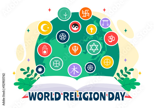 World Religion Day Vector Illustration on 17 January with Symbol Icons of Different Religions to Unity and Respect Among All Beliefs in a Background