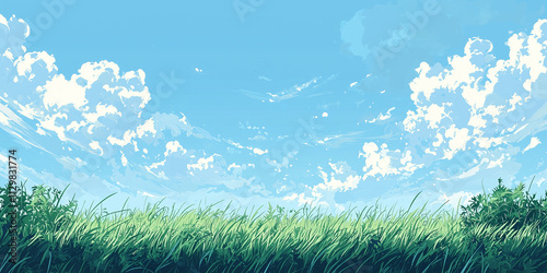 Grass banner with blue sky background