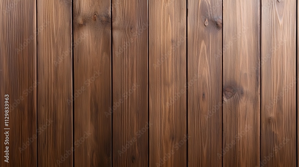 Naklejka premium Dark brown stained vertical wooden planks background texture.