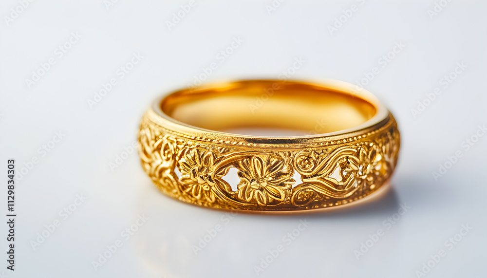 A beautifully crafted gold ring with intricate floral designs. A beautifully crafted gold ring with intricate floral designs.