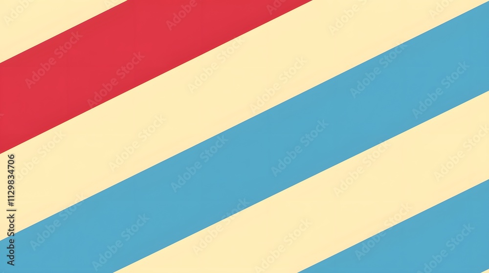 Diagonal stripes in red, blue, and cream. Diagonal stripes in red, blue, and cream.